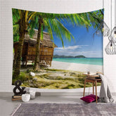 Lofaris Coconut Tree And Thatched Cottage Beach Wall Tapestry